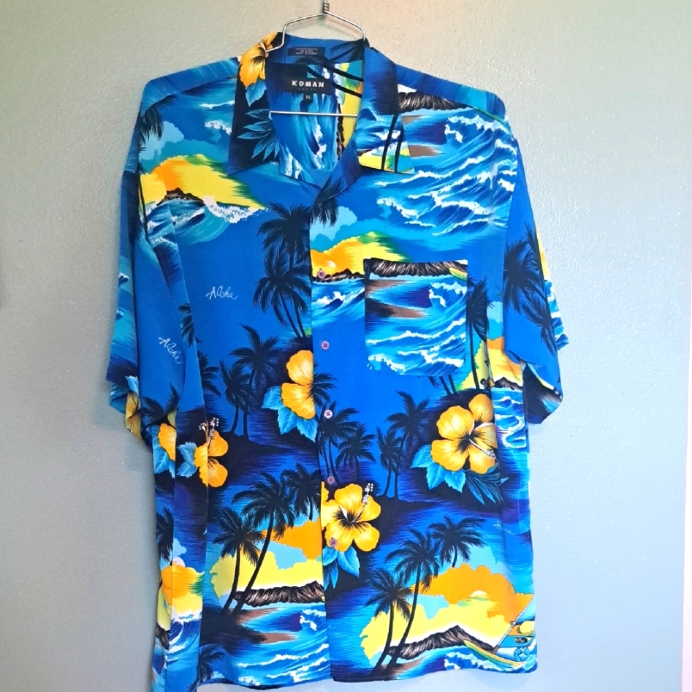 Koman Sport Hawaiian Shirt XL Tropical Button Front